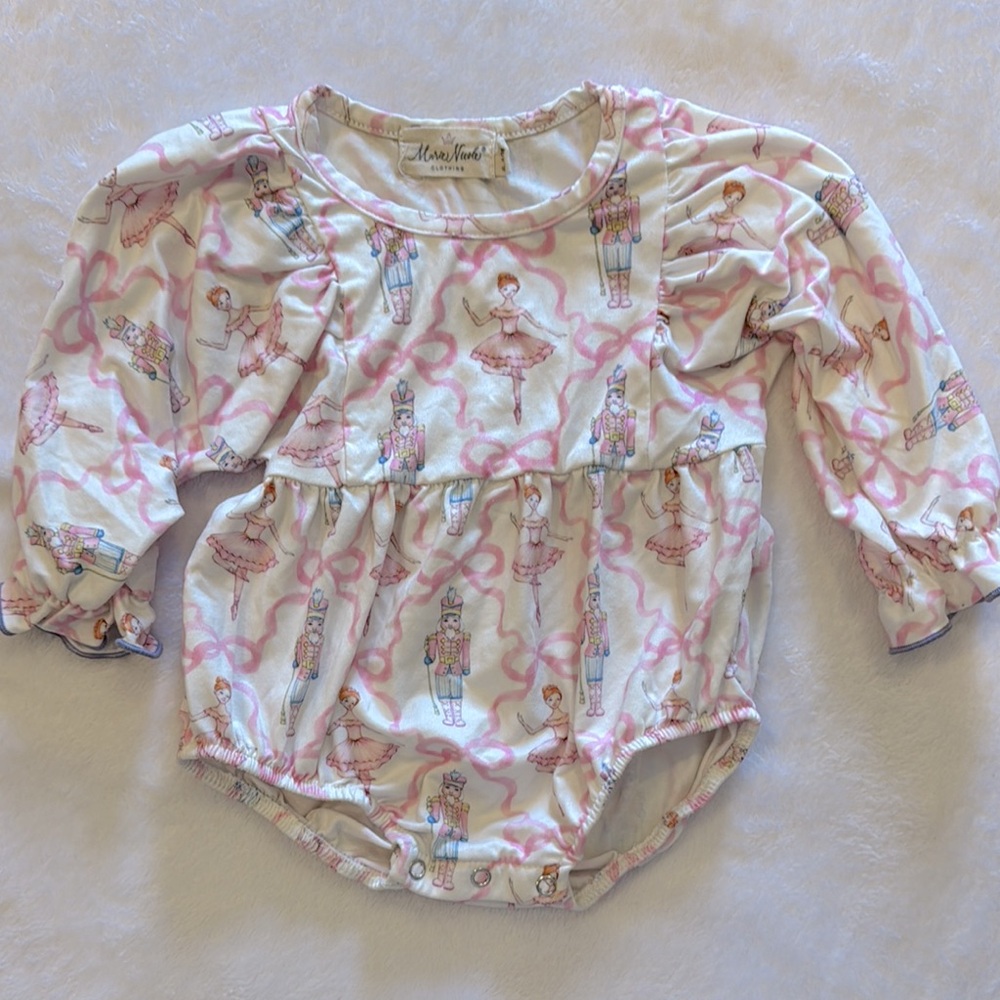 Pink bow Nutcracker Ballet Print Baby Romper